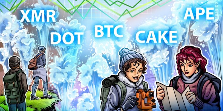Bitcoin (BTC), Polkadot (DOT), Monero (XMR), ApeCoin (APE), CakeSwap (CAKE)